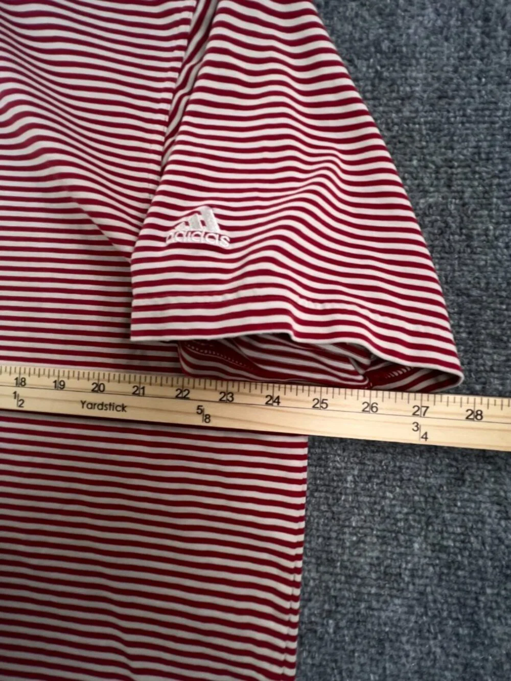 Adidas Mens Large Red White Striped Short Sleeve Cotton Blend Polo Climalite